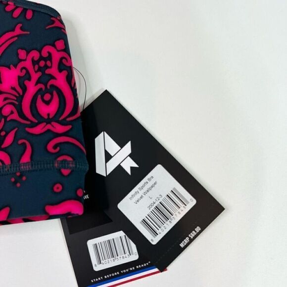 FourLaps Infinity Sports Bra Womens Large Black Red Workout Velvet Wallpaper NEW - Picture 2 of 8